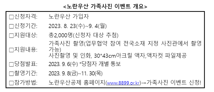 노란우산 가족사진 행사 개요. [이미지=중기중앙회]