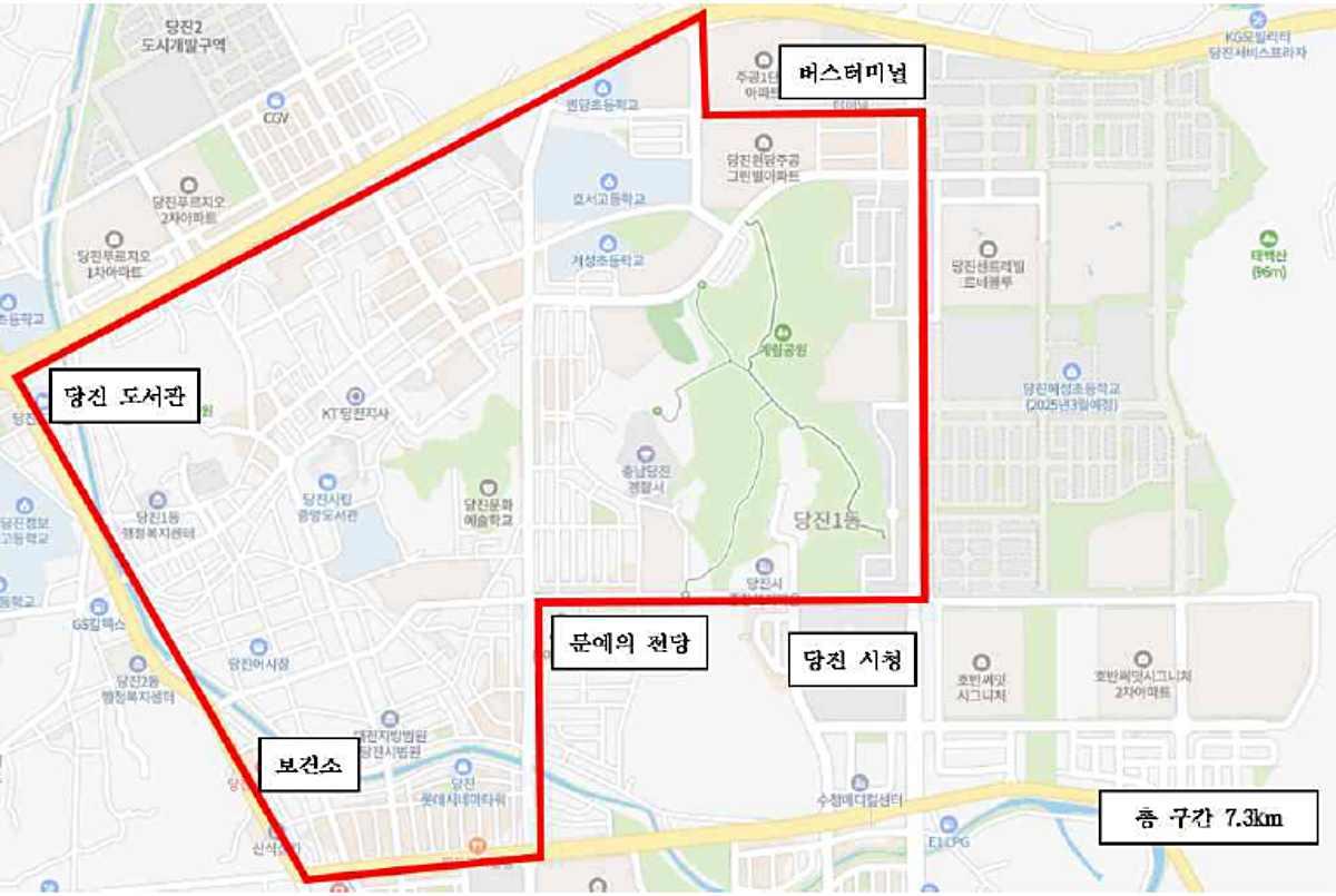 충남 당진시 수청·읍내동 일원 자율주행차 시범운행지구 위치도. (자료=국토부)