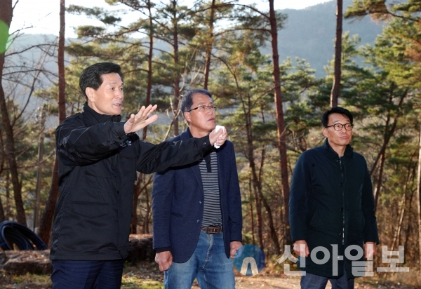 사진 밀양시(안병구 시장이 지난 4일 단장면 육림 조성지를 방문해 지속 가능한 운영 방안을 제시하고 있다.)