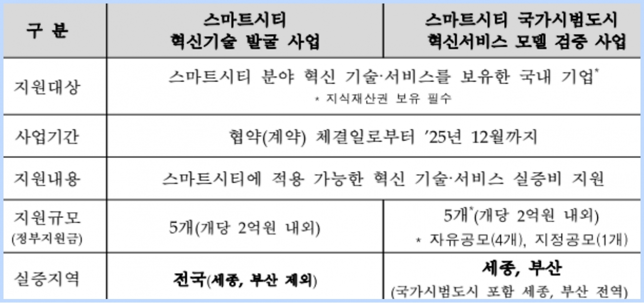 '2025년 스마트시티 혁신 기술 발굴 및 혁신 서비스 모델 검증 사업' 공모 개요. (자료=국토부)